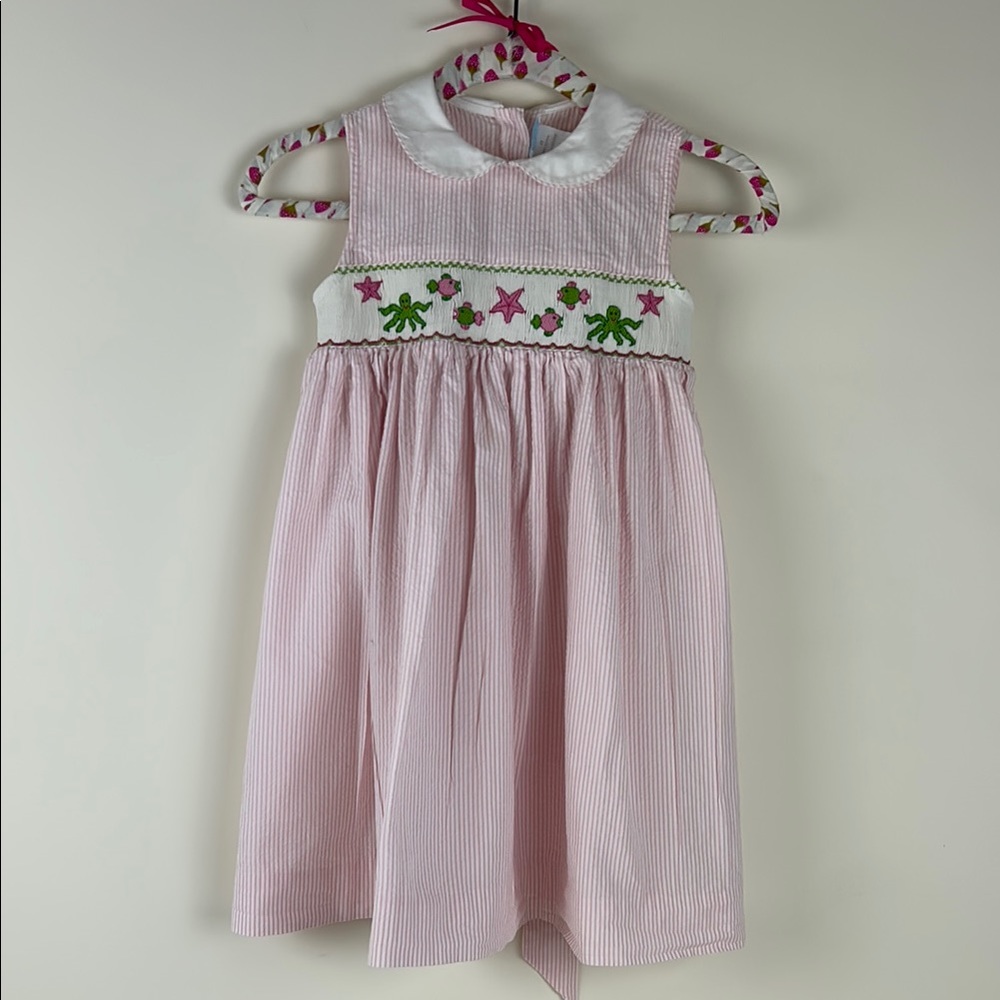 Pink Smocked seersucker dress size 4T